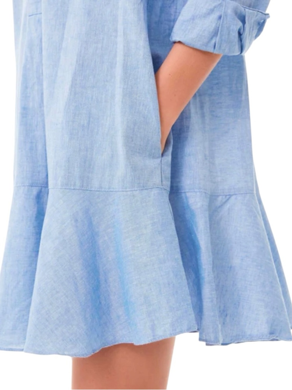 Tuckernuck Callahan Light Blue chambray Long-Sleeve Shirt Dress ruffle hem xs - Picture 4 of 15